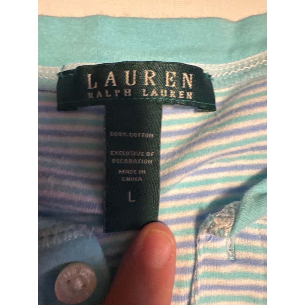 Lauren Ralph Lauren Henley‎ Kids Large Blue Purple Striped Excellent Cotton Tee - Picture 3 of 4
